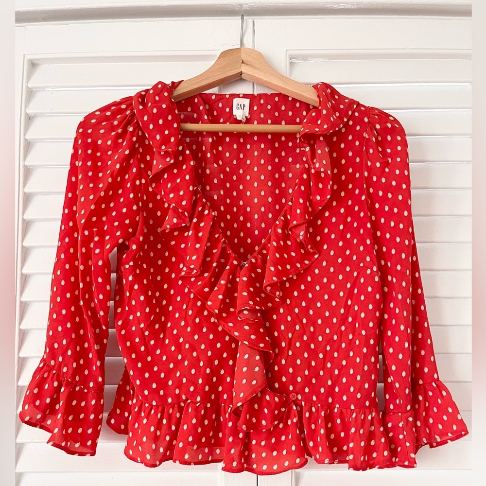 GAP Polka Dot Ruffle Top Size XS